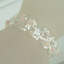 Bracelet S Gold filled 14K - Arabesque Rose Quartz-Satin white - Bracelet S Gold filled 14K - Gold filled 14K